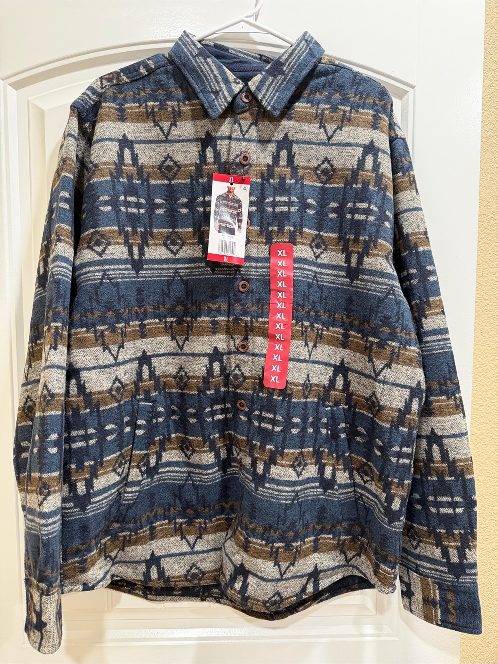 Weatherproof Men's Blue & Brown Patterned Button-Down Shirt Jacket